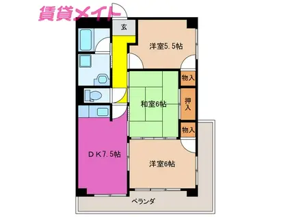 西丸之内パークマンション(3DK/5階)の間取り写真