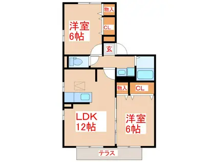 コスモガーデンB棟(2LDK/1階)の間取り写真