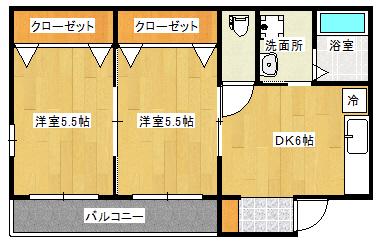 アイランドビルⅦ(2DK/3階)の間取り写真