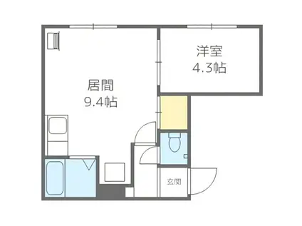アーバンクラスタ南平岸II(1LDK/1階)の間取り写真