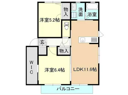リヴェールB棟(2LDK/1階)の間取り写真