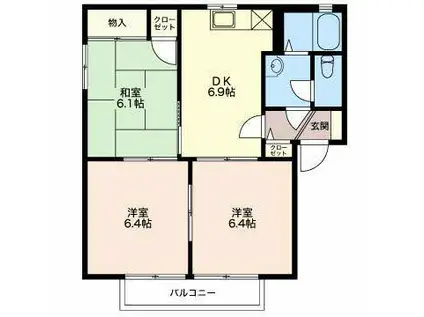 フォーレスオーク B棟(3DK/2階)の間取り写真