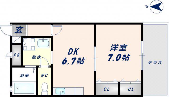 ボヌールI棟(1DK/1階)の間取り写真