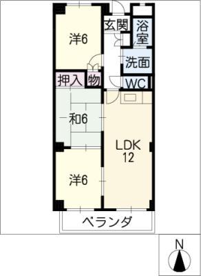 スカイヒルズKAWAI(3LDK/1階)の間取り写真
