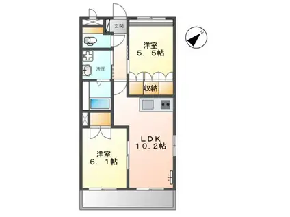 グリーンヴィレッジ(2LDK/2階)の間取り写真
