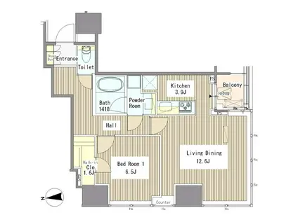 ホワイトタワー浜松町(1LDK/2階)の間取り写真