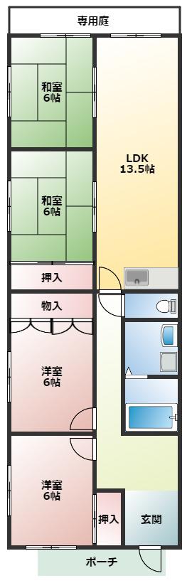 山本マンション(4LDK/1階)の間取り写真