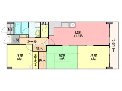 ミョーコウサンロードマンション(3LDK/3階)の間取り写真