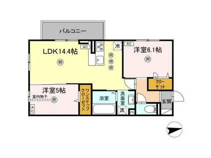 グランツェーレ鷹辻(2LDK/3階)の間取り写真