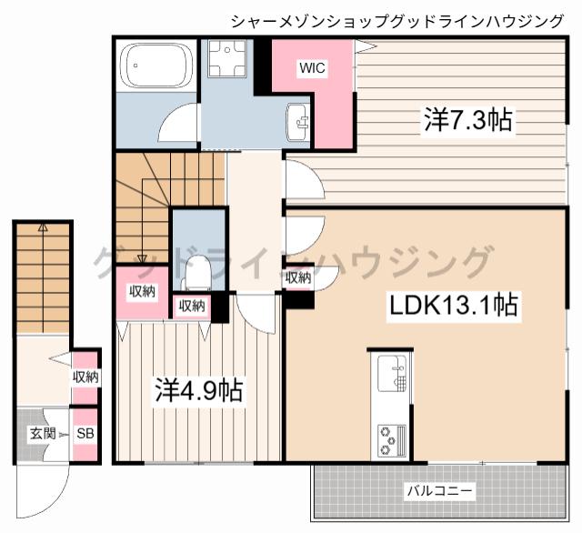 グランデ三木(2LDK/2階)の間取り写真