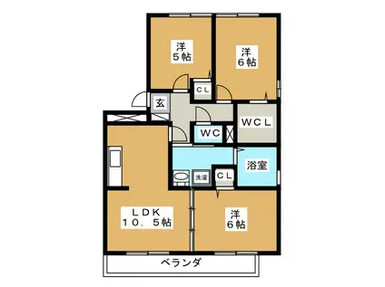 ピースフルME(3LDK/1階)の間取り写真