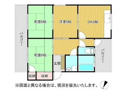 グローヴ行橋 A棟(3DK/1階)の間取り写真