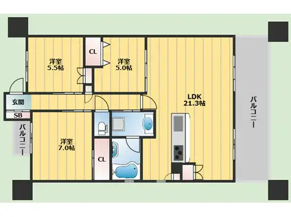 ローレルコート豊中(3LDK/8階)の間取り写真