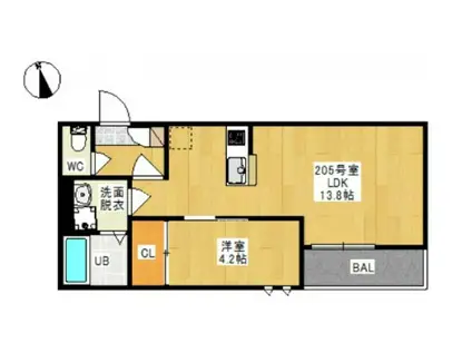 GRANTIC 西大寺(1LDK/2階)の間取り写真