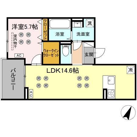 LUMINA I棟(1LDK/2階)の間取り写真