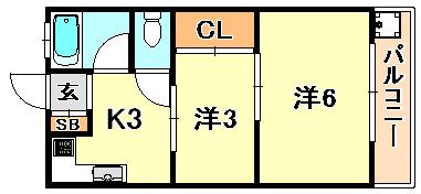 藤井マンション(2K/1階)の間取り写真