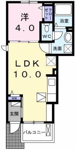 メゾン・ド・KOU A(1LDK/1階)の間取り写真