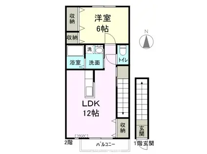 ソレジオコルテW(1LDK/2階)の間取り写真