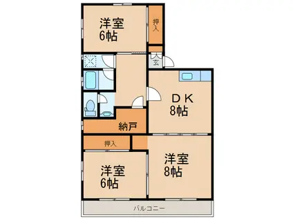 西浦コーポラス(3SDK/2階)の間取り写真