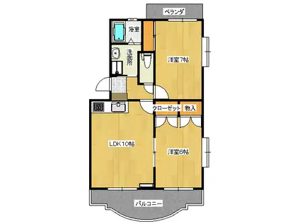 カトル・セゾン(2LDK/2階)の間取り写真