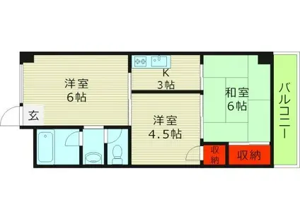 磨有美ハイツ(2LDK/2階)の間取り写真