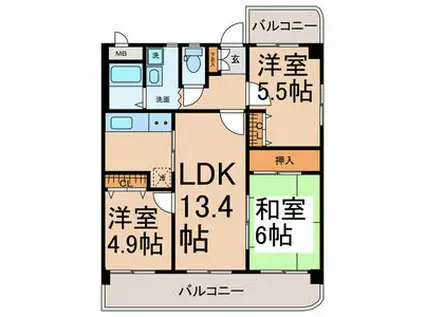 クオーレ佐千原(3LDK/4階)の間取り写真