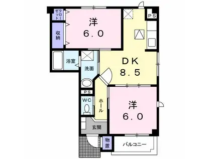 ソレアード千曲A(2DK/1階)の間取り写真