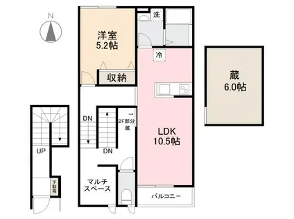 LESAIRES香西(1LDK/2階)の間取り写真