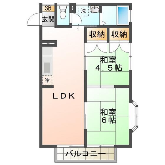メゾニティ小林II(2LDK/2階)の間取り写真