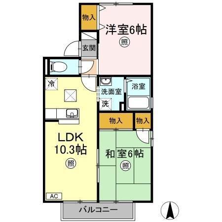 モア・フローレンスA棟(2LDK/1階)の間取り写真
