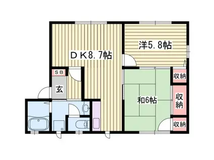 ラヴェール英賀保A(2DK/2階)の間取り写真