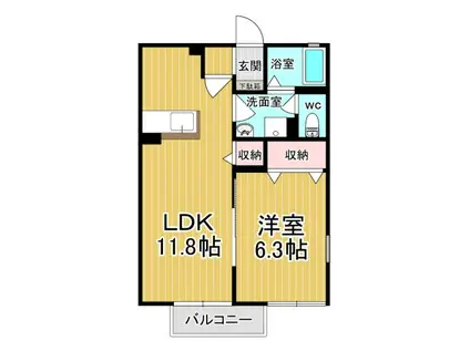 プレミール・フォンテーヌIII(1LDK/2階)の間取り写真