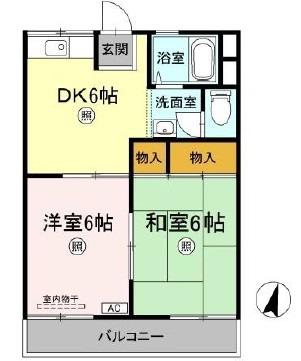 浅尾山ハイツ(2DK/2階)の間取り写真