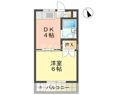 ヒルズ池下 B棟(1DK/2階)の間取り写真