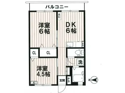 コーポ浅見(2DK/1階)の間取り写真