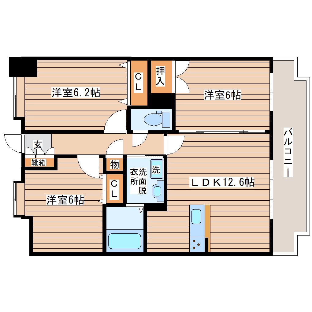 エレット長町(3LDK/12階)の間取り写真