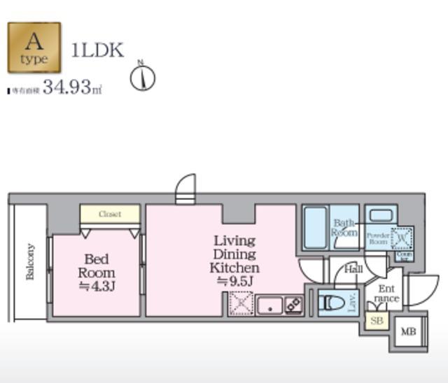 アイルグランデ亀戸(1LDK/3階)の間取り写真