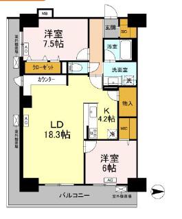 グランセジュール大国町(2LDK/5階)の間取り写真