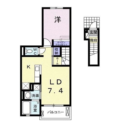 ココカーム(1LDK/2階)の間取り写真