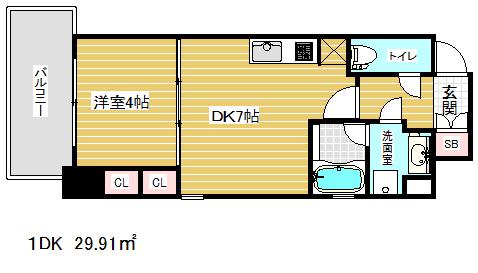 アーバネックスみなと元町(1DK/4階)の間取り写真