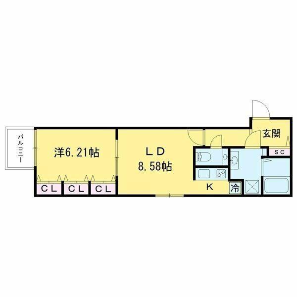 ブランシェ桜新町2(1LDK/1階)の間取り写真