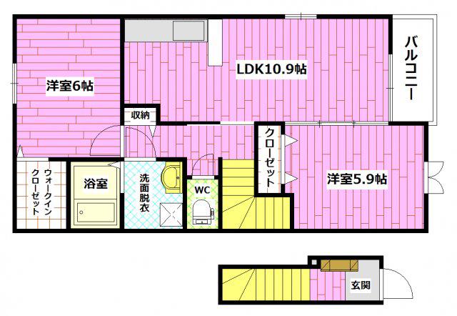 あじさい弐番館(2LDK/2階)の間取り写真