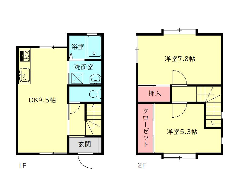 メゾネットしをんB(2DK/1階)の間取り写真