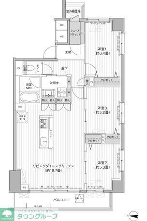 関寅ビル第10(3LDK/7階)の間取り写真