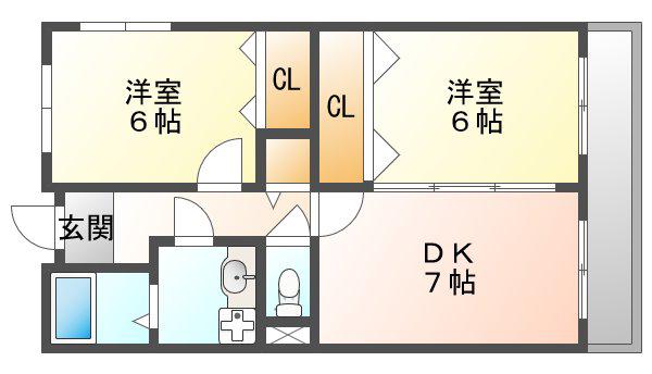 グリーンレジデンス須磨(2DK/2階)の間取り写真