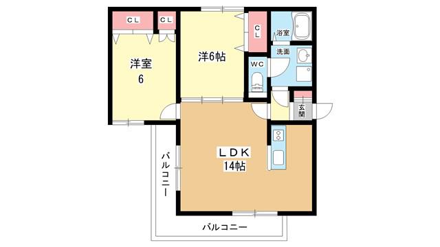 ラ・カーサ桜(2LDK/1階)の間取り写真