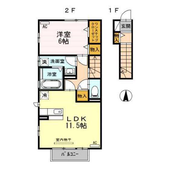 D-ROOM萩原(1LDK/2階)の間取り写真