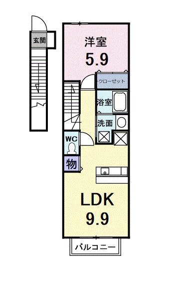アプローズB棟(1LDK/2階)の間取り写真