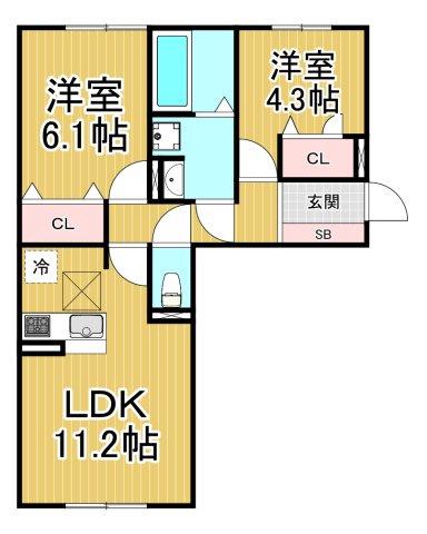エムライズ西宮(2LDK/2階)の間取り写真