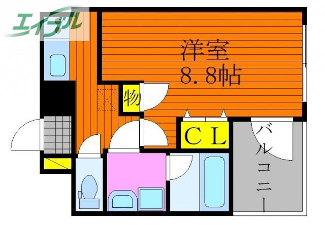 THE MODERN 奉還町(1K/8階)の間取り写真